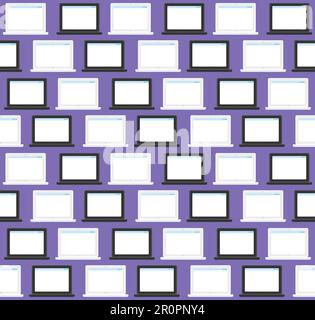 Vector stylish seamless pattern with notebook in flat style. Cartoon design backdrop about technology, IT, internet, social networks and technical pro Stock Vector