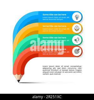 Infographic template with icons and 4 options or steps. Pencil. Can be used for workflow layout, diagram, banner, webdesign. Vector illustration Stock Vector