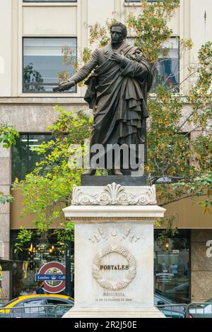 Statue of Chilean statesman Diego Portales at Plaza de la Constitucion in front of La Moneda palace, Santiago, Santiago Metropolitan Region, Chile Stock Photo