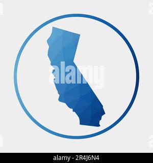 California icon. Polygonal map of the us state in gradient ring. Round low poly California sign. Vector illustration. Stock Vector