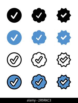 verified icon social media, blue check mark, instagram verify account icon vector, blue tick, black on white background Stock Vector