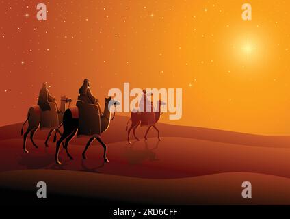 Biblical vector illustration series, three wise men, journey to Bethlehem Stock Vector