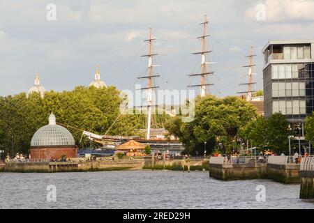 The entrance to the Greenwich foot tunnel near the magnificent Cutty Sark tea clipper tall ship in Greenwich, London, England, U.K. Stock Photo