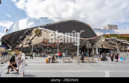 New modern stainless steel entrance to Birmingham New Street railway Station in Birmingham, West Midlands, UK on 23 July 2023 Stock Photo