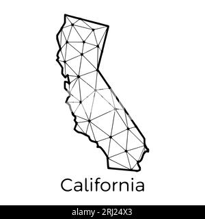 California state map polygonal illustration made of lines and dots, isolated on white background. US state low poly design Stock Vector