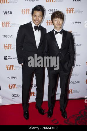 Bildnummer: 60474305  Datum: 14.09.2013  Copyright: imago/Xinhua Actors Jung Woo-sung (L) and Lee Junho attend the North American premiere of the South Korean film Cold Eyes at Roy Thomson Hall during the 38th Toronto International Film Festival in Toronto, Canada, Sept. 13, 2013. (Xinhua/Zou Zheng) CANADA-TORONTO-38TH INTERNATIONAL FILM FESTIVAL-FILM COLD EYES PUBLICATIONxNOTxINxCHN People Entertainment Film Pressetermin Filmfestival Toronto Pressetermin Premiere Filmpremiere xdp x0x 2013 hoch     60474305 Date 14 09 2013 Copyright Imago XINHUA Actors Young Woo Recovery l and Lee  attend The Stock Photo