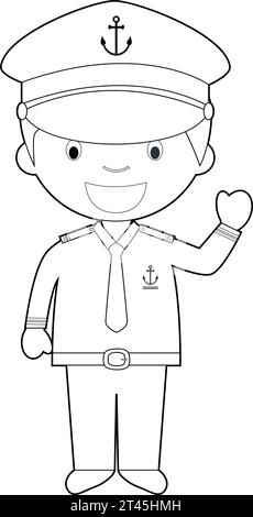 Easy coloring cartoon vector illustration of a sailor. Stock Vector