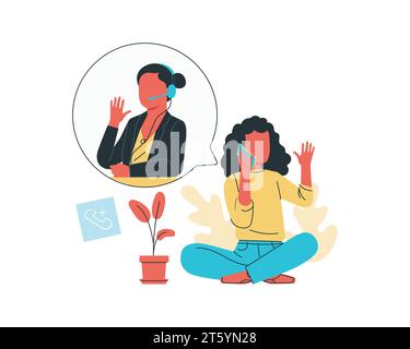 Vector illustration of a woman talking on the phone. Flat style. Stock Vector