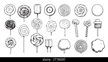 Set of various doodles, hand drawn rough simple sweets and candies sketches. Vector illustration isolated on white background Stock Vector