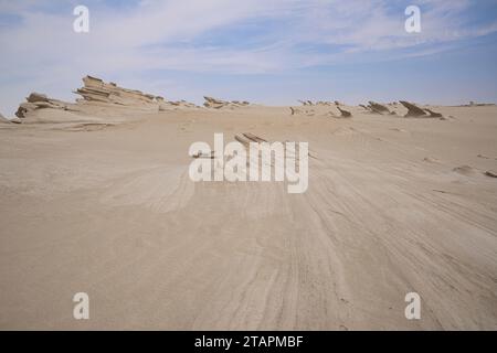 Al Wathba's fossil dunes, wind-carved sandstone wonders, Nature's artistic marvel in sand and calcium. Abu Dhabi, United Arab Emirates Stock Photo