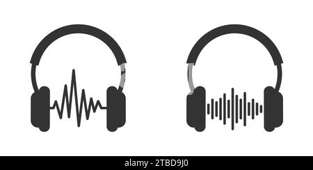 Headphone and sound waves icon. Headphones icon with sound wave beats. Vector illustration Stock Vector