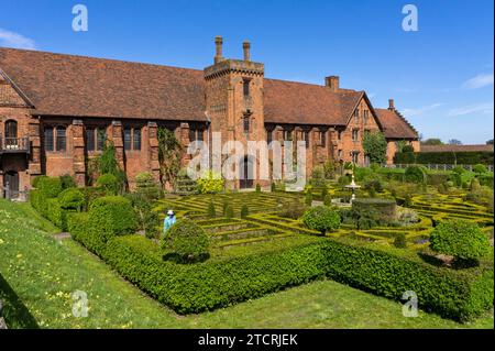 The Old Palace, dating from 1485, and West Garden in the grounds of Hatfield House, Hertfordshire, UK Stock Photo