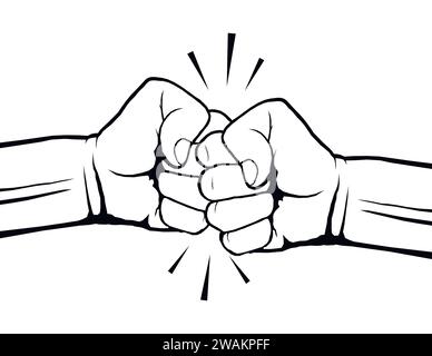 Hand drawn of two fists bumping together. Concept of teamwork, partnership, friendship, passion or conflict, confrontation, resistance, competition, s Stock Vector