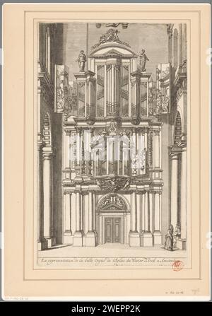 Orgel (Duyschot organ) in the Westerkerk in Amsterdam, Anonymous, After Johannes Duyschot, after Roelof Barentsz. Duyschot, c. 1700 - c. 1749 print The large organ, made by Roelof Barentsz. and Johannes Duyschot, in the Westerkerk in Amsterdam. On the right a man and a woman.  paper etching / engraving interior of church. church organ Westerkerk Stock Photo