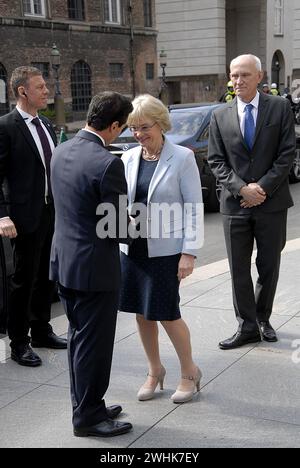 COPENHAGEN / DENMARK  14 April 2016     Ms.Pia Kjaersgaard member of dansh peoples party member of parliament and president of danish Parliament(speacker of the parliament)welcomes Mexico's president Enrique Eeno Nieto to  danish parliament christiansborg today on his 2nd.day state visit to Kingdom of Denmark. Photo.Francis Joseph Dean/Deanpictures. Stock Photo