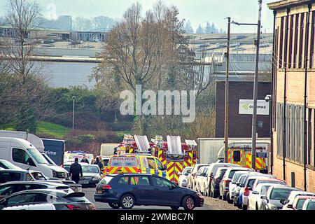 Glasgow, Scotland, UK. 25th February, 2024. Emergency services attend incident as suspected person in the water saw a huge response comprising three police vehicles two fire engines, an ambulance ans a fire recsue vehicle to berwick street south of south street next to the river clyde. Credit Gerard Ferry/Alamy Live News Stock Photo