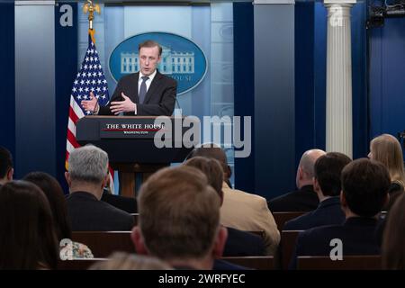 Washington, United States. 12th Mar, 2024. Jake Sullivan, US national security adviser, speaks during a news conference in the James S. Brady Press Briefing Room at the White House in Washington, DC on Tuesday, March 12, 2024. The White House announced a package of $300 million in military assistance to Ukraine, the Biden administration's latest effort to secure aid for Kyiv as Congress remains deadlocked. Photo by Tom Brenner/UPI Credit: UPI/Alamy Live News Stock Photo