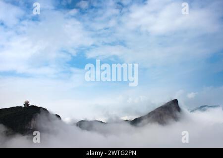 Fog begins to clear along the skyline of Tianmen Mountain National Park, China. Stock Photo