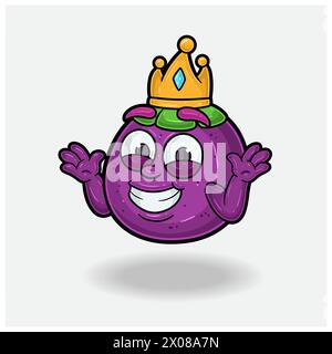 Dont Know Smile expression with Mangosteen Fruit Crown Mascot Character Cartoon. Vector Illustrations Stock Vector