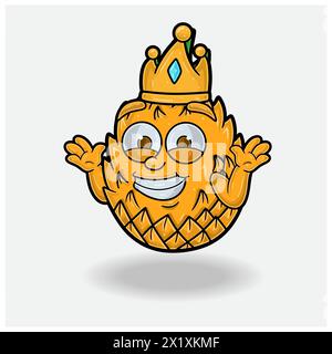 Dont Know Smile expression with Pineapple Fruit Crown Mascot Character Cartoon. Vector Illustrations Stock Vector