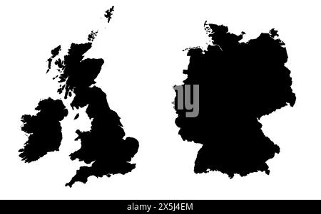 Black silhouette of Great Britain and Germany. Map illustration of European countries. Stock Photo