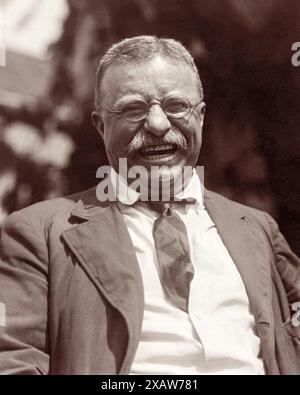 U.S. President Theodore 'Teddy' Roosevelt (1858-1919) laughing on or about June 17, 1919. (USA) Stock Photo