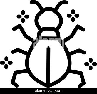 Simple line art logo of a bug surrounded by sparkles, conveying a sense of cleanliness and pest control Stock Vector