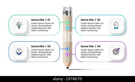 Infographic template with icons and 4 options or steps. Pencil. Can be used for workflow layout, diagram, banner, webdesign. Vector illustration Stock Vector