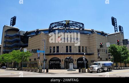 PNC Park, a ballpark on Pittsburgh's North Shore, is home to the Pittsburgh Pirates. It opened in 2001, replacing Three Rivers Stadium. Stock Photo