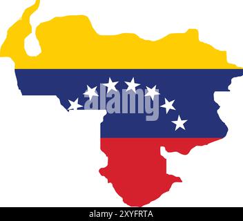 Venezuela Flag in Map, Venezuela Map with Flag, Country Map, Venezuela Map with Flag, Nation Flag Venezuela Stock Vector