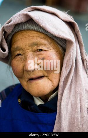 Portrait of an elderly Tibetan woman taken in Songpan, Sichuan, China. Stock Photo