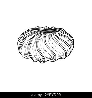 Vector baked meringue cookies or Meringa dessert monochrome flat painted by black ink. Food element line art illustration for package decor, menu Stock Vector