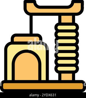 Cat tree with scratching post and hanging toy is providing hours of entertainment for your feline companion Stock Vector