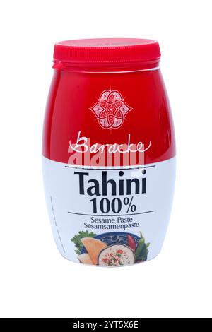 Plastic Container of Baracke 100% Tahini Sesame Paste Cut Out Stock Photo