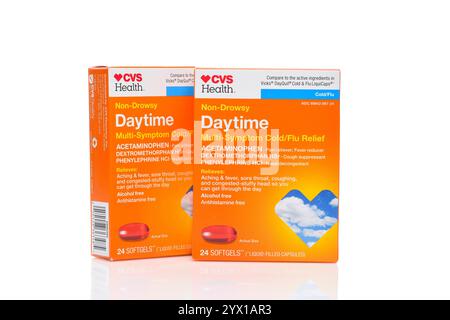 IRVINE, CALIFRONIA- 11 DEC 2024: Two boxes of CVS brand Daytime Multi-symptom Cold  and Flu Relief. Stock Photo