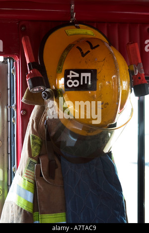 Fireman helmet and gear Stock Photo