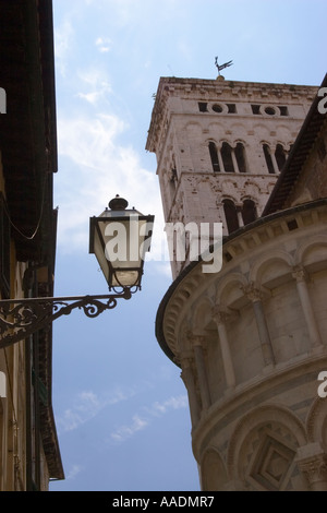 Looking up towards rear of San Michele in Foro, Lucca, Italy Stock Photo