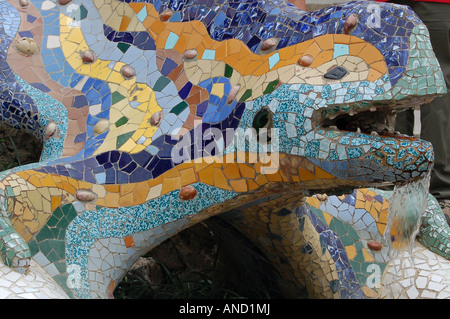 Antoni Gaudi's mosaic dragon in Parc Güell, Barcelona Stock Photo