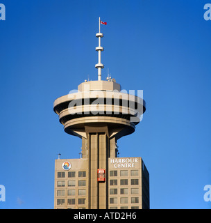 Harbour Centre building and revolving restaurant set against cloudless blue sky Vancouver British Columbia Canada Stock Photo