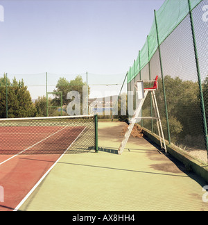 Empty red tennis court Stock Photo