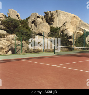 Empty red tennis court Stock Photo