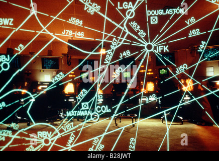 Multiple exposure of the TRACON Air traffic control center, Long Island, New York Stock Photo