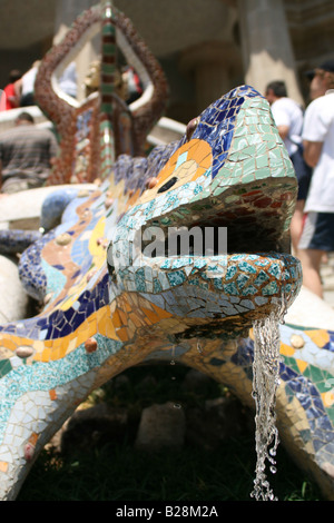 Gaudi's mosaic dragon statue, Park Guell, Barcelona Stock Photo