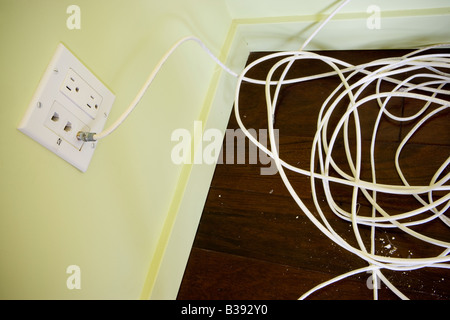 Tangled coaxial cable Stock Photo