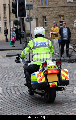 Rear view of a motor cycle policeman  in the Royal Mile Edinburgh Scotland Stock Photo