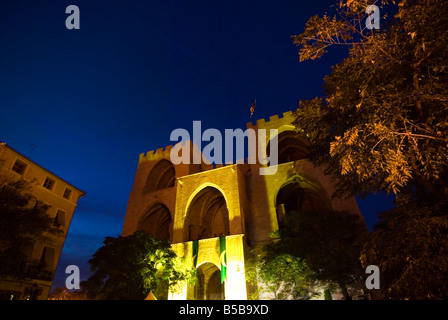 Old city gates rear view Torres de Serranos in the historical city centre of Valencia Spain Stock Photo