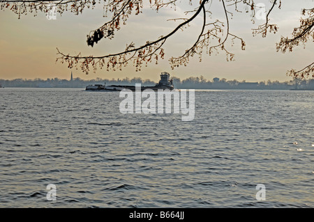 Barge on Delaware river near Bristol, Bucks County, Pennsylvania,USA,North America Stock Photo