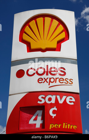 Shell Coles express petrol station road sign Stock Photo