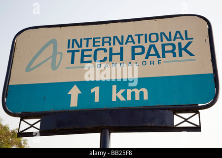 A sign for the International Tech Park in Whitefield (sometimes written White Field) a suburb of Bangalore, India. Stock Photo