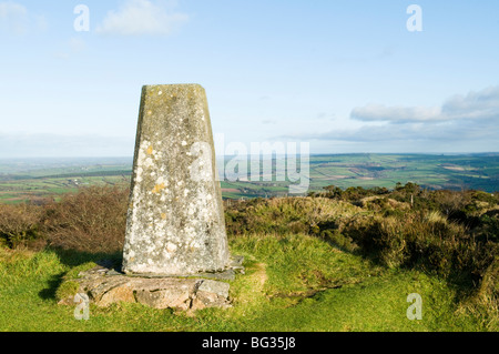 Ordnance Survey triangulation point at Kit Hill Country Park near Callington in Cornwall Stock Photo